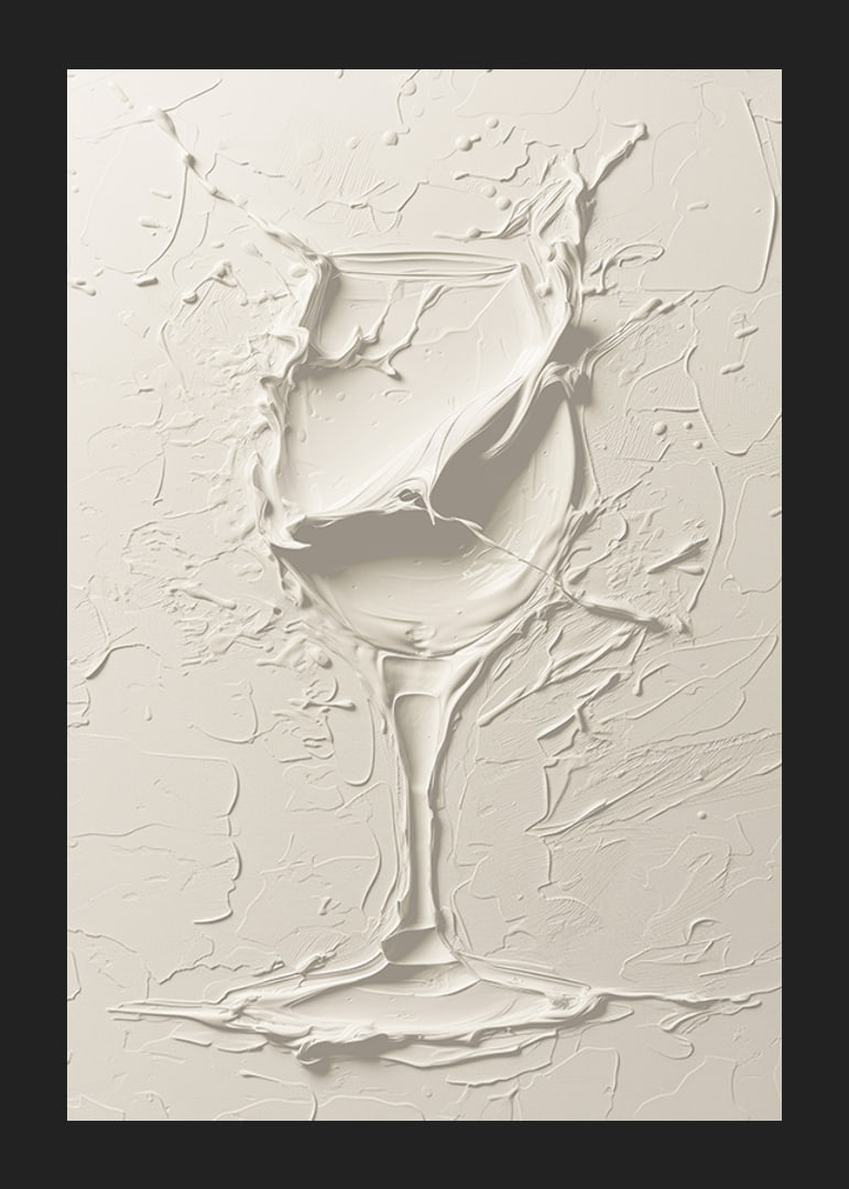 A poster featuring a textured wine glass in a soft, monochrome design-12