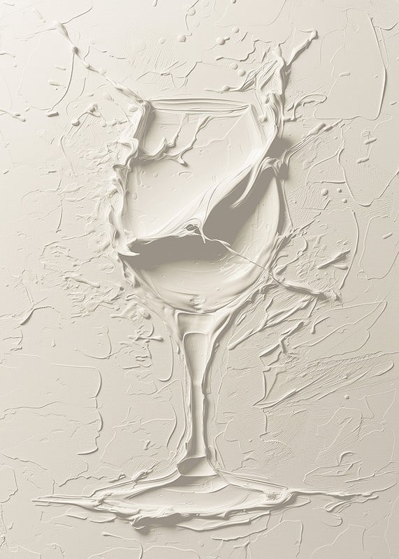 A poster featuring a textured wine glass in a soft, monochrome design-12