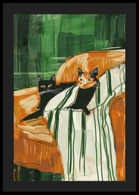 Plagát dvoch mačiek spolu odpočívajúcich na pruhovanej deke-4