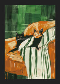 Plagát dvoch mačiek spolu odpočívajúcich na pruhovanej deke-5