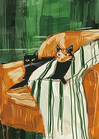 Ein Poster von zwei Katzen, die zusammen auf einer gestreiften Decke ruhen-3