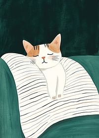 Een poster met een slapende kat op een gestreepte deken in zachte kleuren-3