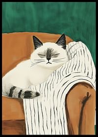 Une affiche d'un chat détendu sur une couverture rayée dans un fauteuil orange-2