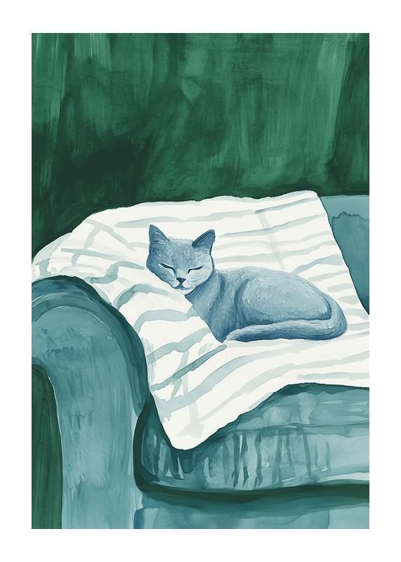 Plagát Blue Hues & Cat Naps
