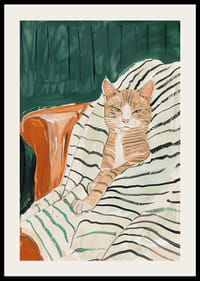 En plakat av en avslappet katt i en lenestol, perfekt for å skape en koselig og elegant atmosfære-2