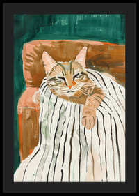 En plakat av en avslappet katt i en lenestol som sprer varme og ro i hjemmet ditt-4