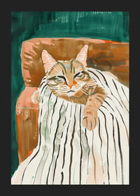 En plakat av en avslappet katt i en lenestol som sprer varme og ro i hjemmet ditt-5