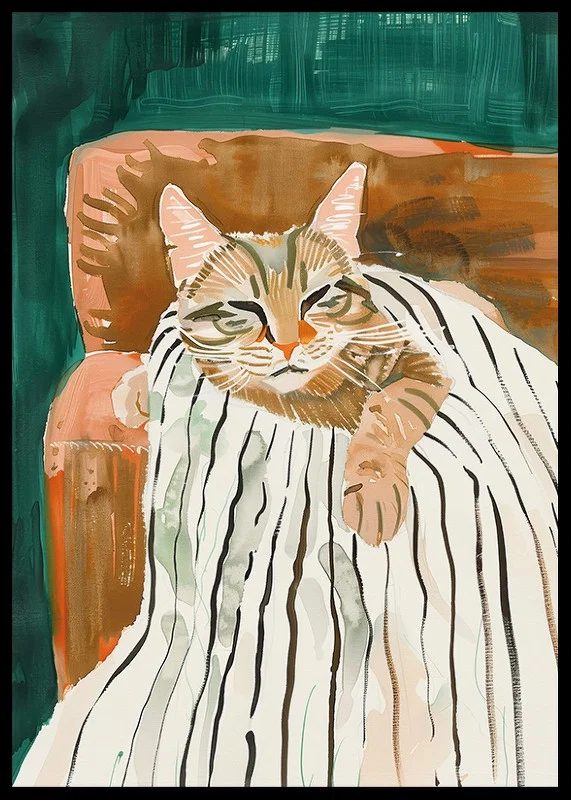 A poster of a relaxed cat in an armchair, spreading warmth and calm in your home-12