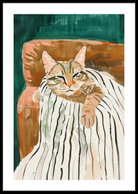 Une affiche d'un chat détendu dans un fauteuil, répandant chaleur et calme dans votre maison-0