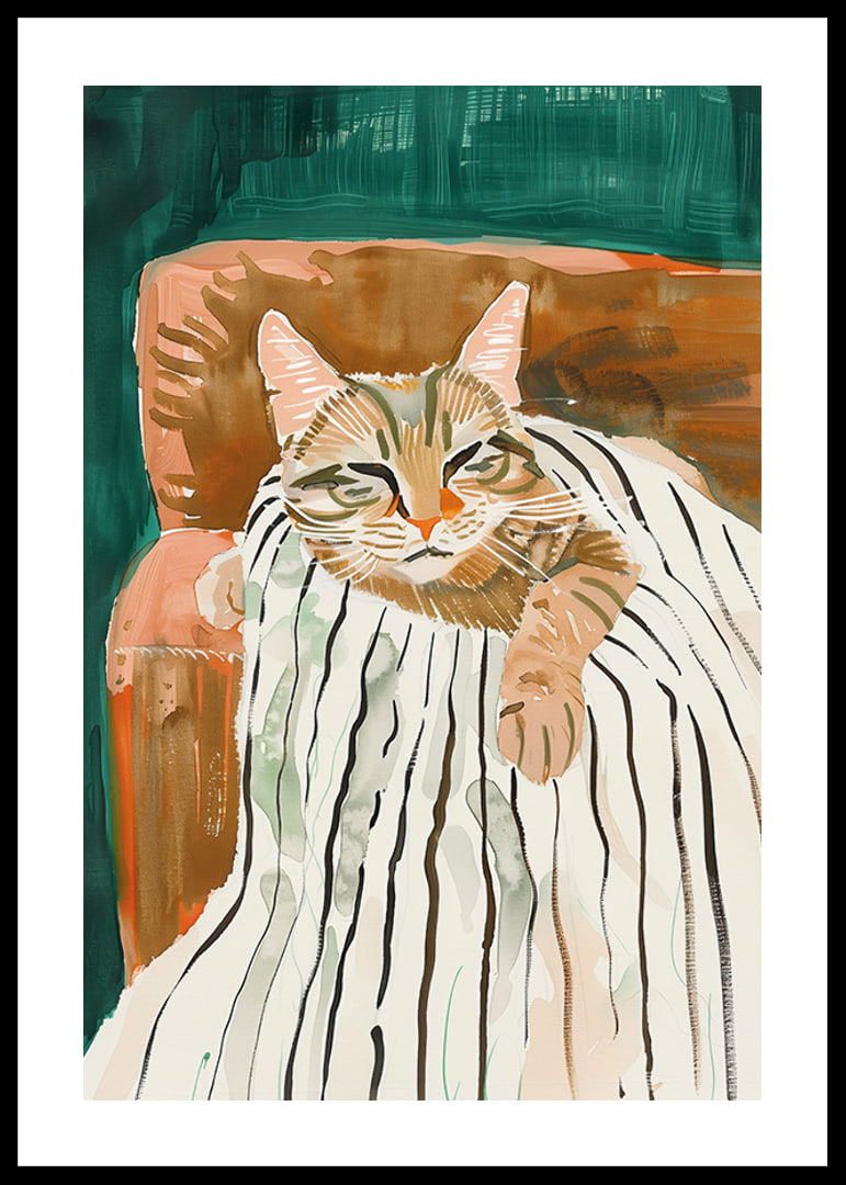 Une affiche d'un chat détendu dans un fauteuil, répandant chaleur et calme dans votre maison-12