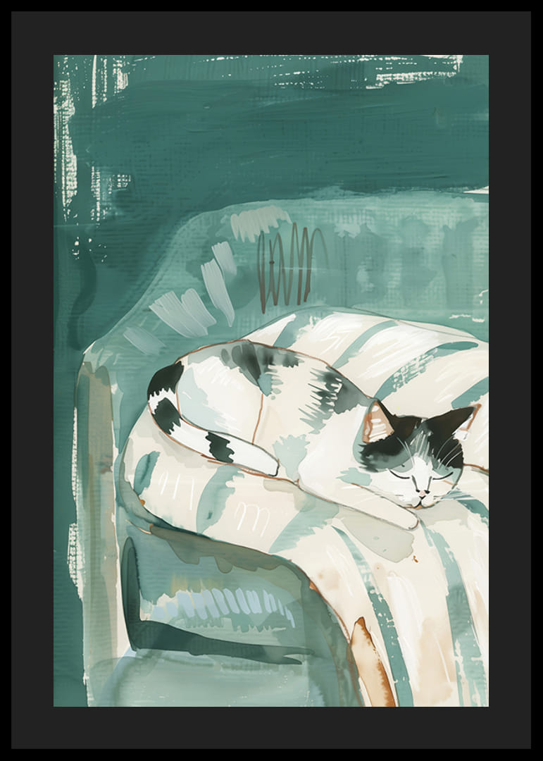 Un poster di un gatto addormentato su una morbida poltrona, che diffonde un'atmosfera calma e accogliente nella tua casa-12