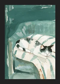 A poster of a sleeping cat in a soft armchair, spreading a calm and cozy atmosphere in your home-5