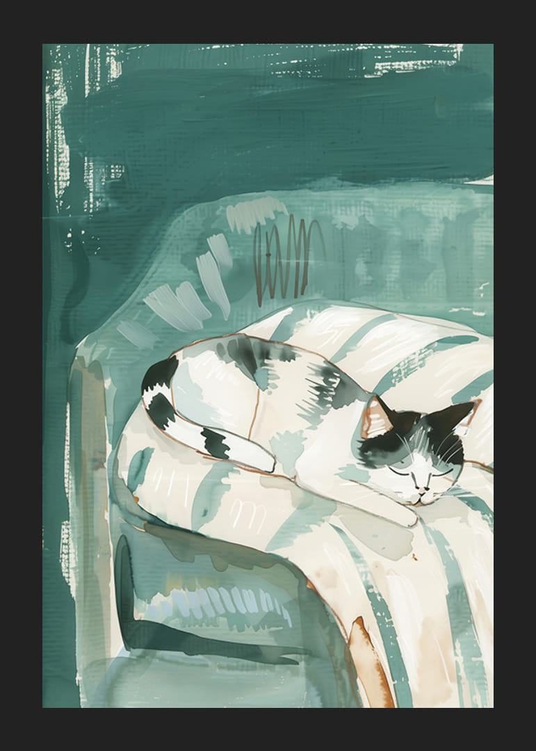 Un poster di un gatto addormentato su una morbida poltrona, che diffonde un'atmosfera calma e accogliente nella tua casa-12