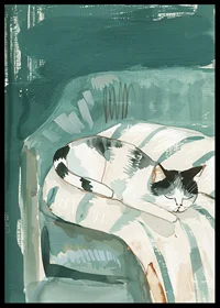 A poster of a sleeping cat in a soft armchair, spreading a calm and cozy atmosphere in your home-6