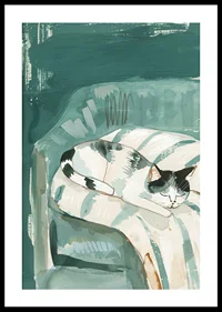 A poster of a sleeping cat in a soft armchair, spreading a calm and cozy atmosphere in your home-0