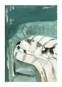 A poster of a sleeping cat in a soft armchair, spreading a calm and cozy atmosphere in your home-1
