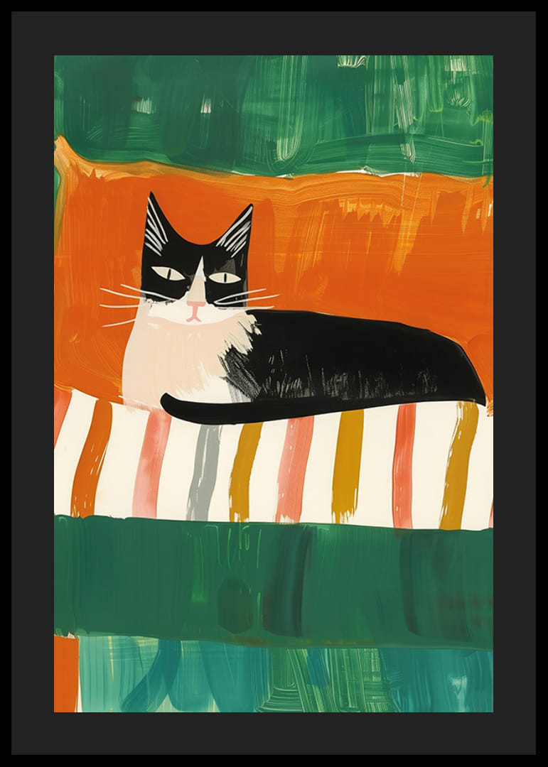 Un poster di un gatto bianco e nero dallo sguardo sicuro, perfetto per dare alla stanza un tocco giocoso-12