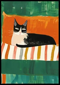 En poster av en svartvit katt med självsäker blick, perfekt för att ge rummet en lekfull touch-6