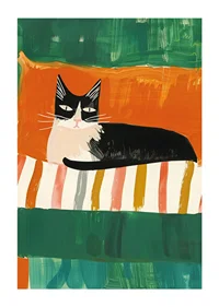 En poster av en svartvit katt med självsäker blick, perfekt för att ge rummet en lekfull touch-1