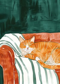 Une affiche d'un chat orange endormi dans un fauteuil rayé, répandant la paix et la chaleur dans votre maison-7