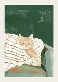 Po dryžuota antklode besiilsinčios oranžinės katės plakatas-3