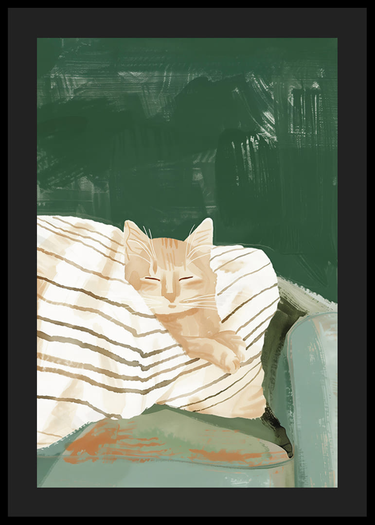 Po dryžuota antklode besiilsinčios oranžinės katės plakatas-12