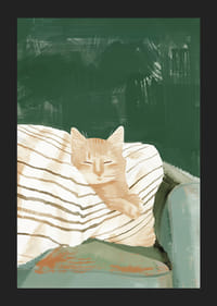 Po dryžuota antklode besiilsinčios oranžinės katės plakatas-5