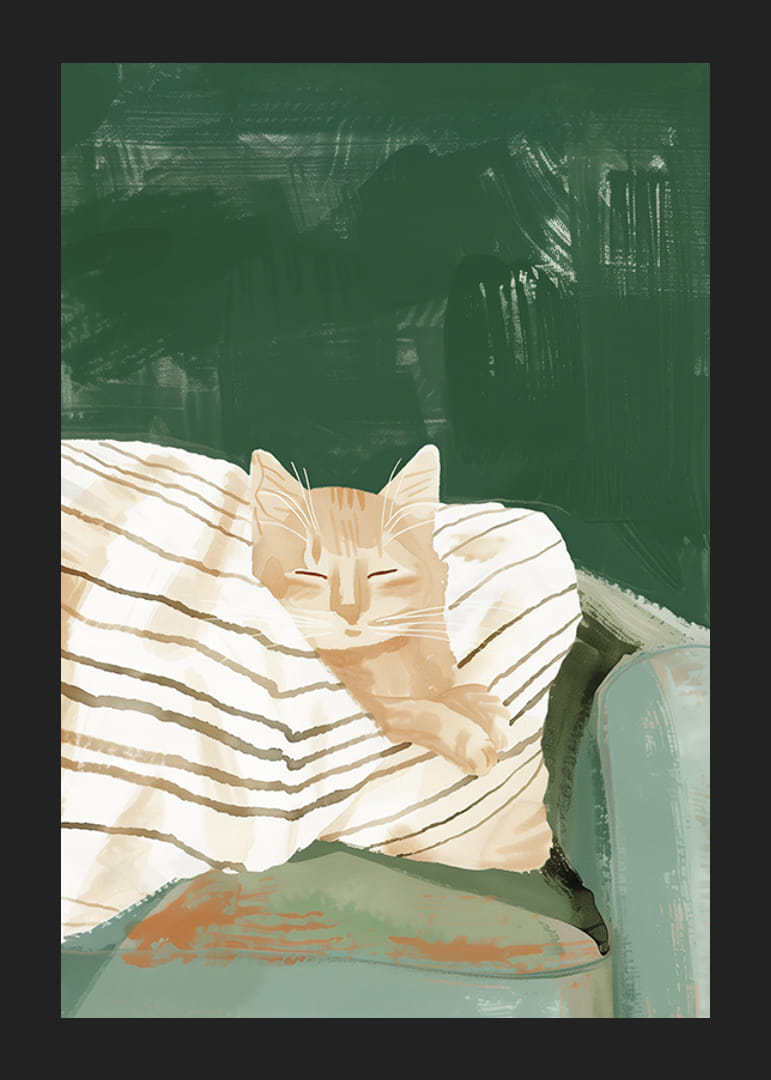 Po dryžuota antklode besiilsinčios oranžinės katės plakatas-12