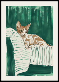 En plakat av en avslappet katt på et stripete teppe, som gir hjemmet ditt et harmonisk og stilig preg-2