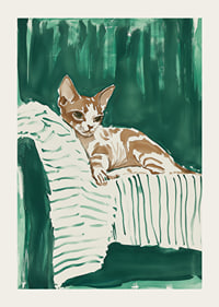 A poster of a relaxed cat on a striped blanket, giving your home a harmonious and stylish feel-3