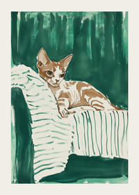 En plakat av en avslappet katt på et stripete teppe, som gir hjemmet ditt et harmonisk og stilig preg-3