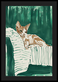 A poster of a relaxed cat on a striped blanket, giving your home a harmonious and stylish feel-4