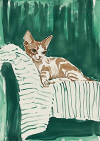 A poster of a relaxed cat on a striped blanket, giving your home a harmonious and stylish feel-7