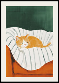 Jaukus miegančios oranžinės katės plakatas ant dryžuotos antklodės-2