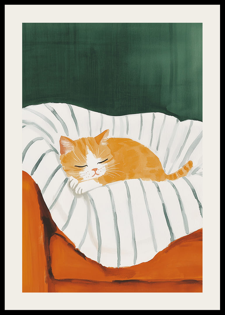 Jaukus miegančios oranžinės katės plakatas ant dryžuotos antklodės-12