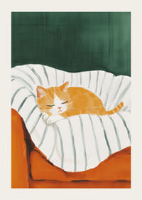 Jaukus miegančios oranžinės katės plakatas ant dryžuotos antklodės-3
