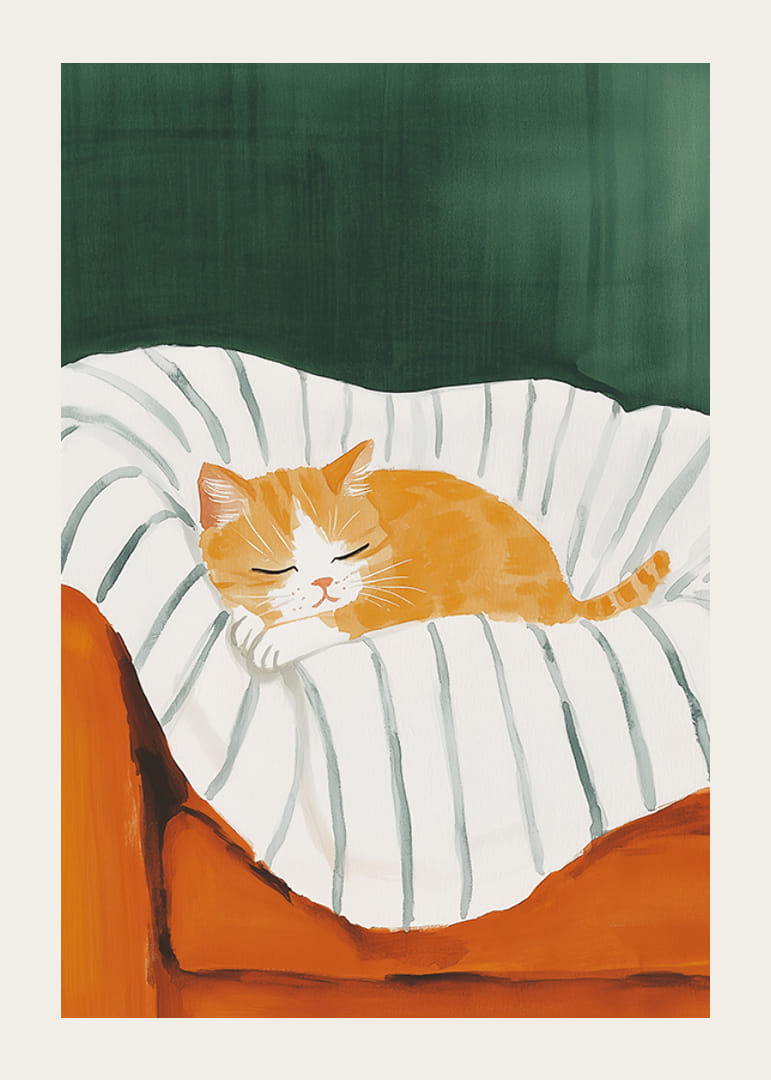 Jaukus miegančios oranžinės katės plakatas ant dryžuotos antklodės-12