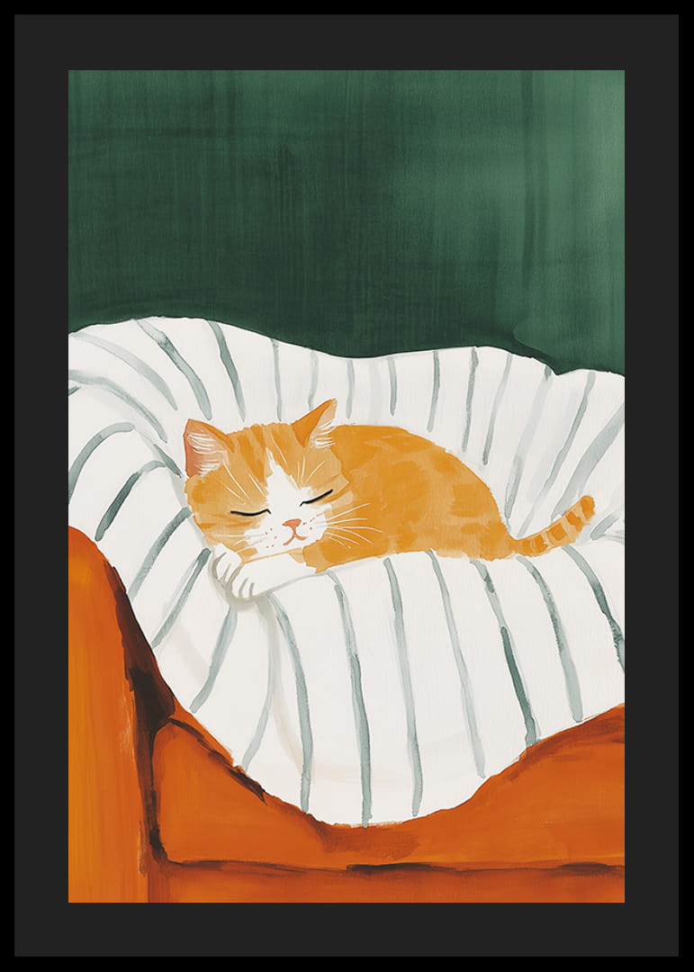 Jaukus miegančios oranžinės katės plakatas ant dryžuotos antklodės-12
