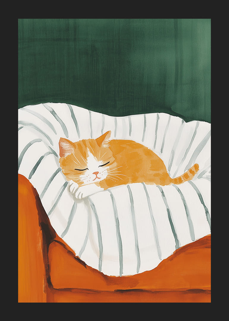 Jaukus miegančios oranžinės katės plakatas ant dryžuotos antklodės-12