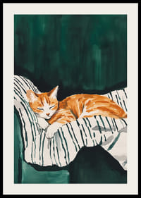 Plagát spiacej oranžovej mačky na pruhovanej deke-2