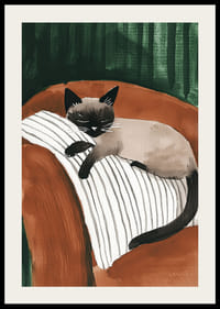 Un elegante poster di un gatto siamese che dorme su un cuscino a strisce-2