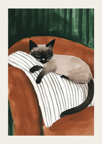 Un elegante poster di un gatto siamese che dorme su un cuscino a strisce-3