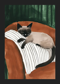 Un elegante poster di un gatto siamese che dorme su un cuscino a strisce-5