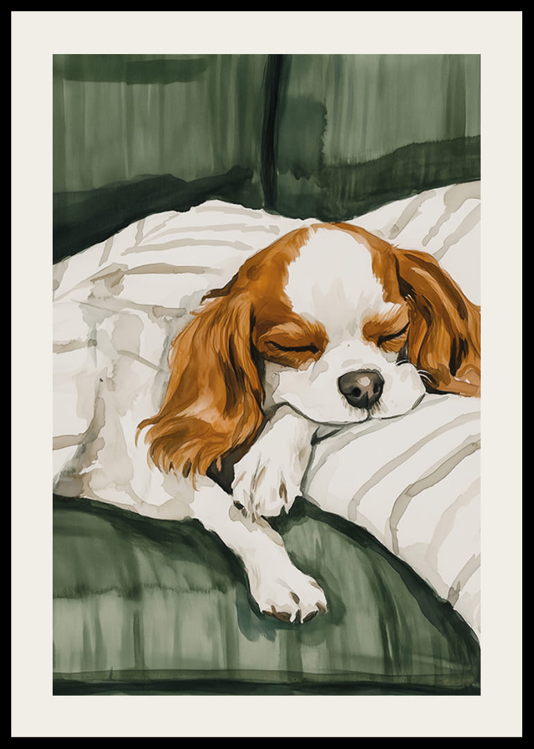 Een poster met een slapende hond op een zachte deken-12