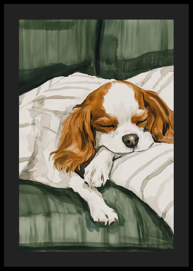 Een poster met een slapende hond op een zachte deken-12