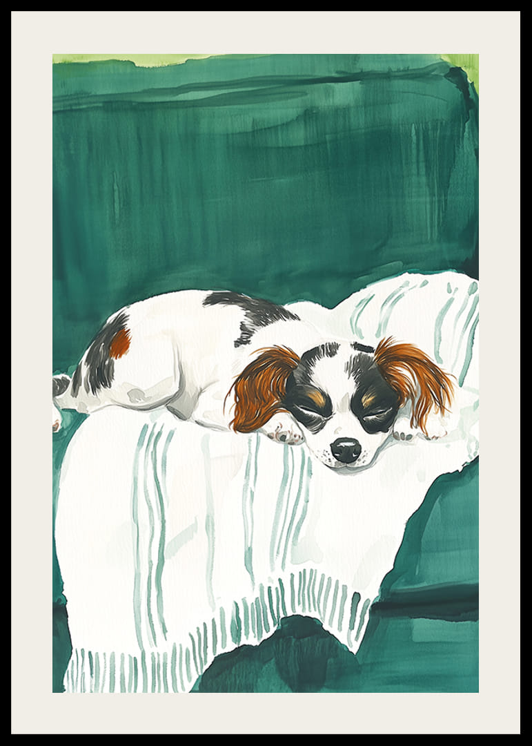 Un poster cu un cățeluș adormit pe o pătură moale-12