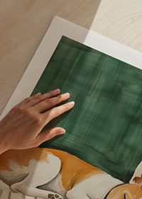 A poster of a sleeping dog on a striped pillow-5