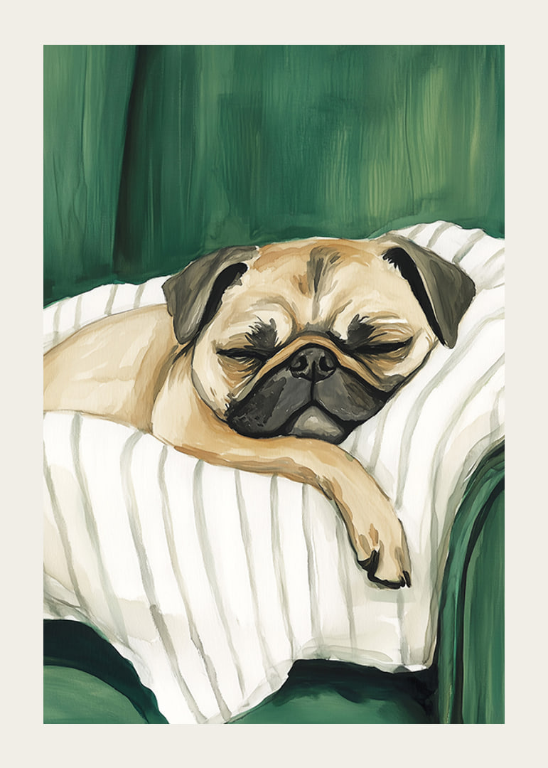 A poster of a sleeping pug that spreads warmth and calm in your home-12