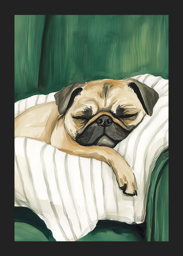 A poster of a sleeping pug that spreads warmth and calm in your home-12