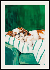 A poster of a sleeping dog that spreads peace and coziness-2